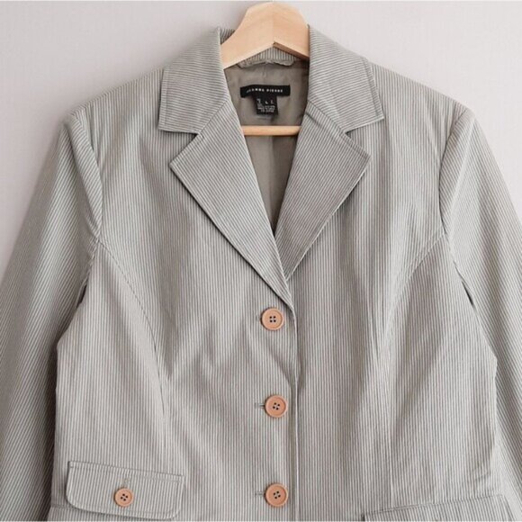 JEANNE PIERRE Textured Stripe Pastel Green Button Front Blazer Jacket Sz L - Picture 3 of 14